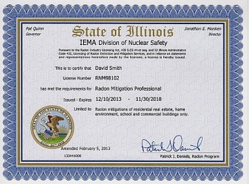 David Smith Radon Illinois Certificate